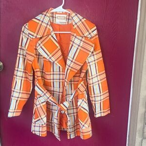 MARSIS California vintage 60’s orange blue plaid blazer jacket oversized collar